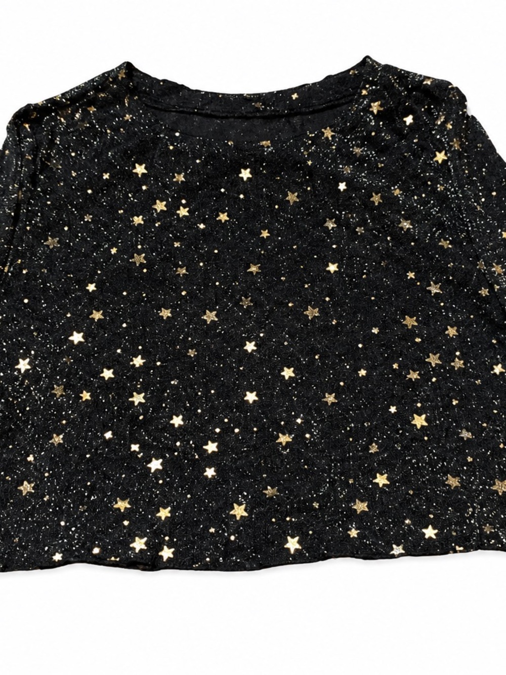 SHEIN Curve Star Print Long Sleeve Top XL Black Gold - Picture 2 of 4